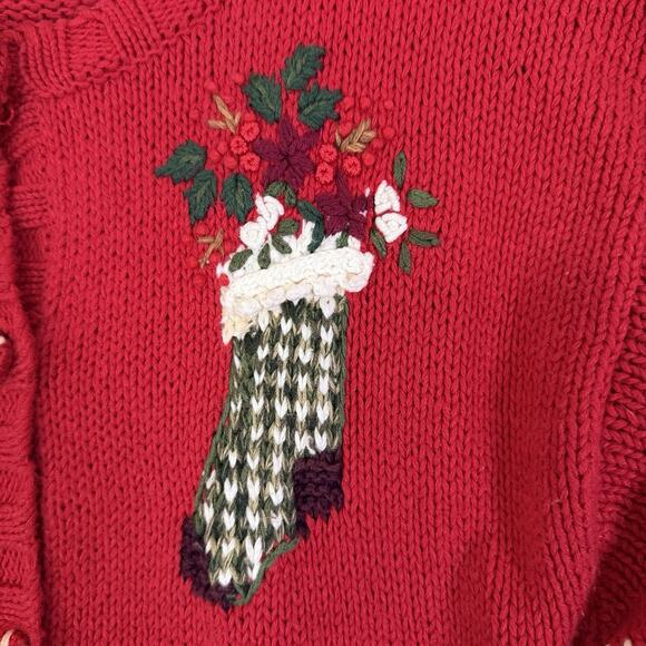Christmas Sweater Women Petite Sz Sm Cardigan Embroidered Festive Holiday Party - Picture 7 of 15